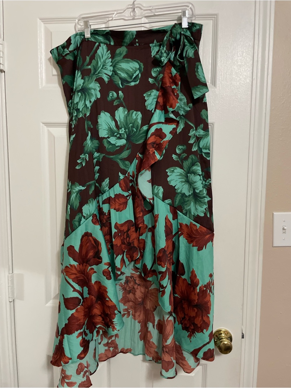 Maeve by Anthropologie Floral Ruffled Wrap Maxi Skirt XL Asymmetrical
